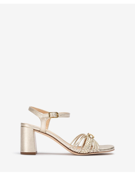 Sandales en cuir metallisé avec bride tressée-Soldes été-Chaussure femme Maroc