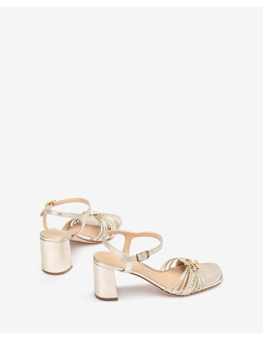 Sandales en cuir metallisé avec bride tressée-Soldes été-Chaussure femme Maroc