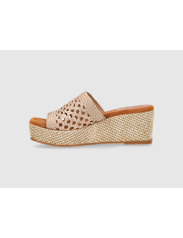 Mules compensées en cuir tressé-Soldes été-Chaussure femme Maroc