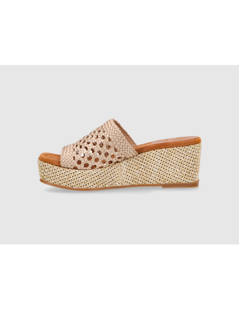 Mules compensées en cuir tressé-Soldes été-Chaussure femme Maroc