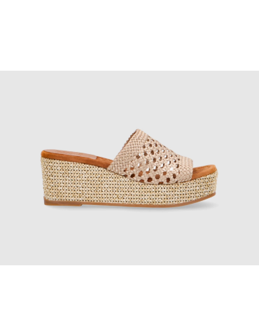 Mules compensées en cuir tressé-Soldes été-Chaussure femme Maroc