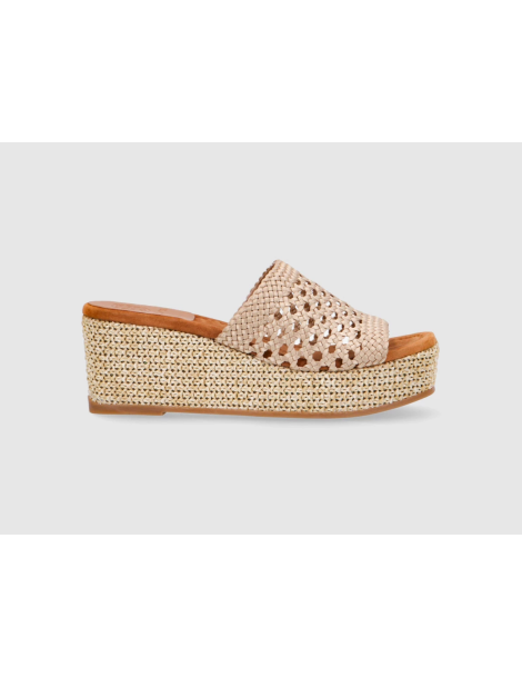 Mules compensées en cuir tressé-Soldes été-Chaussure femme Maroc