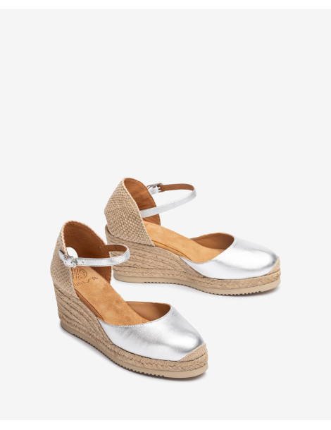 Espadrilles avec plateforme en cuir métallisé-Collection été-Chaussure femme Maroc