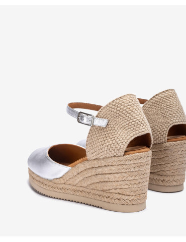 Espadrilles avec plateforme en cuir métallisé-Collection été-Chaussure femme Maroc