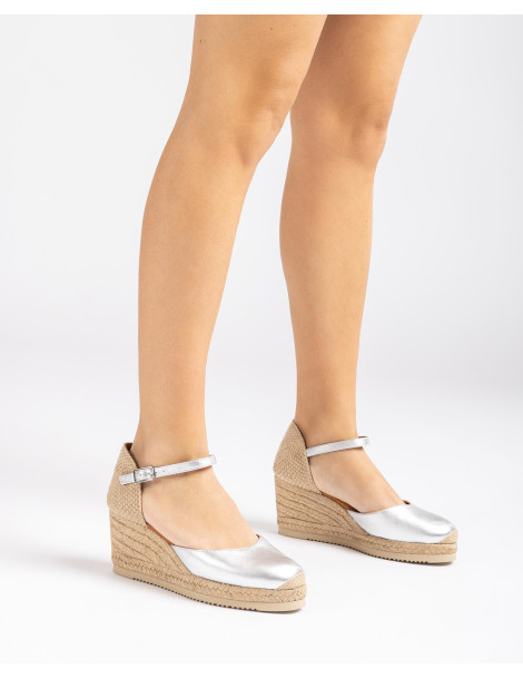 Espadrilles avec plateforme en cuir métallisé-Collection été-Chaussure femme Maroc