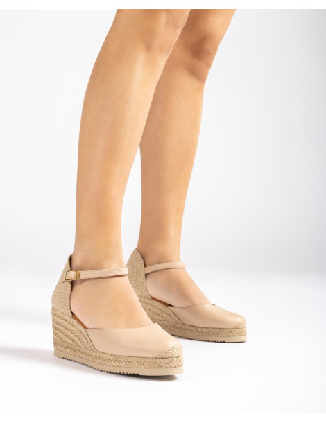 Espadrilles avec plateforme en cuir-Soldes été-Chaussure femme Maroc