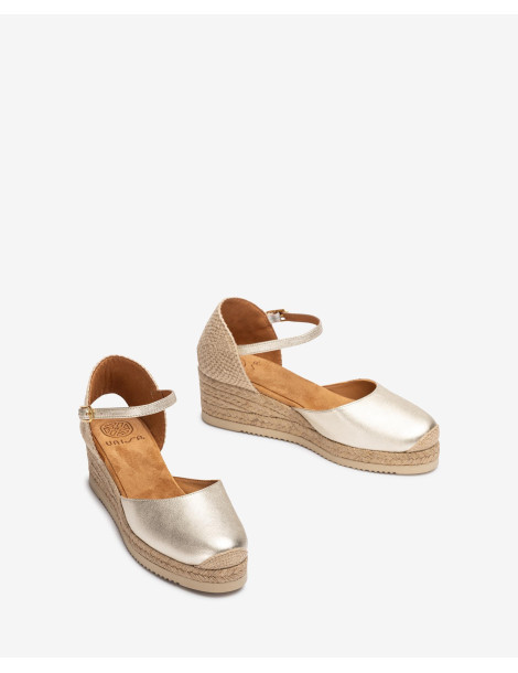 Espadrilles avec semelles compensées basses en cuir métallisé-Collection été-Chaussure femme Maroc