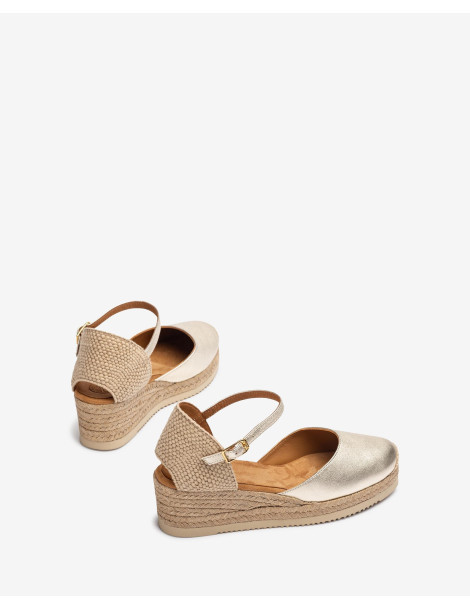 Espadrilles avec semelles compensées basses en cuir métallisé-Collection été-Chaussure femme Maroc