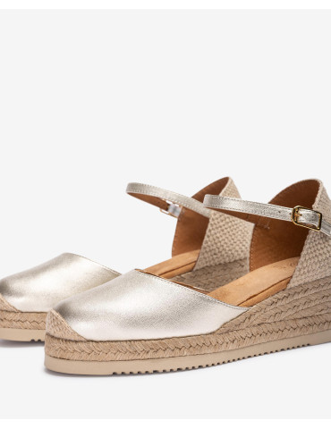 Espadrilles avec semelles compensées basses en cuir métallisé-Collection été-Chaussure femme Maroc