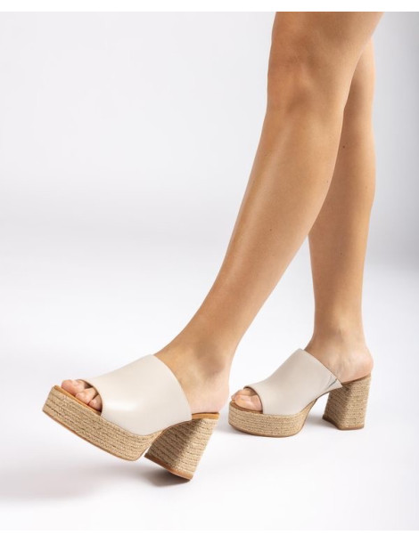 Mules à talon et plateforme en jute naturelle-Mules-Chaussure femme Maroc