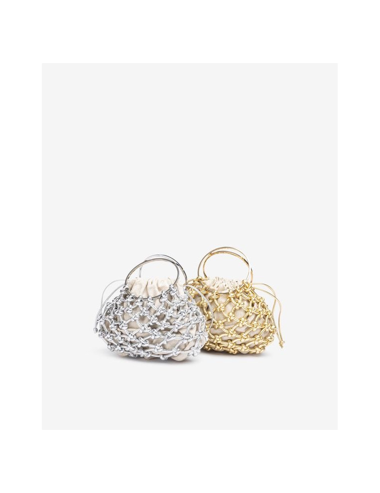 Petit sac avec noeuds en cuir metallisé argenté-Accueil-Chaussure femme Maroc