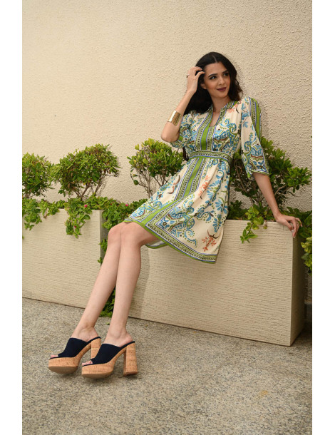 Mules en daim bleu à talon et plateforme en liège-Soldes été-Chaussure femme Maroc