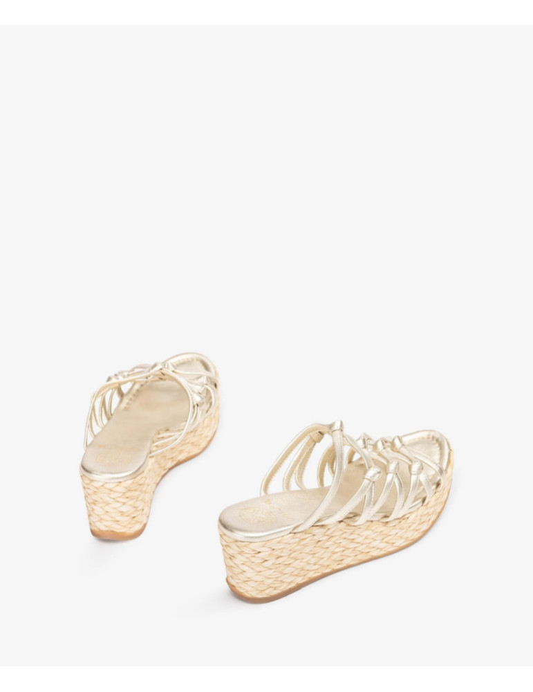 Mules avec compensé en raphia et noeuds en cuir-Soldes été-Chaussure femme Maroc