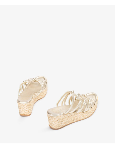 Mules avec compensé en raphia et noeuds en cuir-Soldes été-Chaussure femme Maroc
