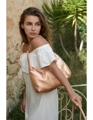 Sac style besace en cuir metallisé-Soldes été-Chaussure femme Maroc