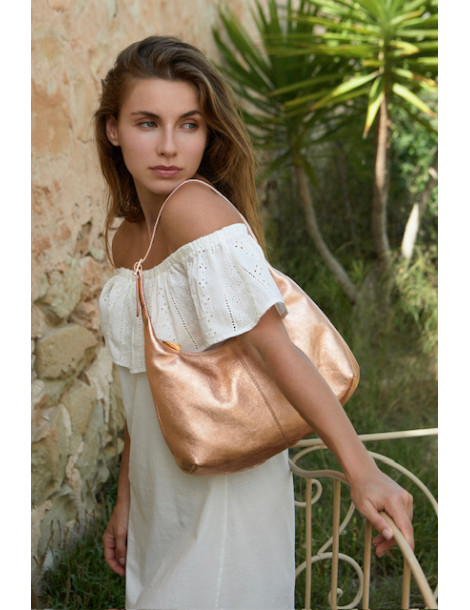Sac style besace en cuir metallisé-Soldes été-Chaussure femme Maroc