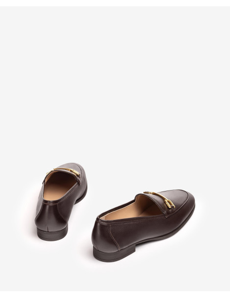 Mocassins à pointe arrondie  en cuir Marron-Collection hiver-Chaussure femme Maroc