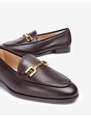 Mocassins à pointe arrondie  en cuir Marron-Collection hiver-Chaussure femme Maroc