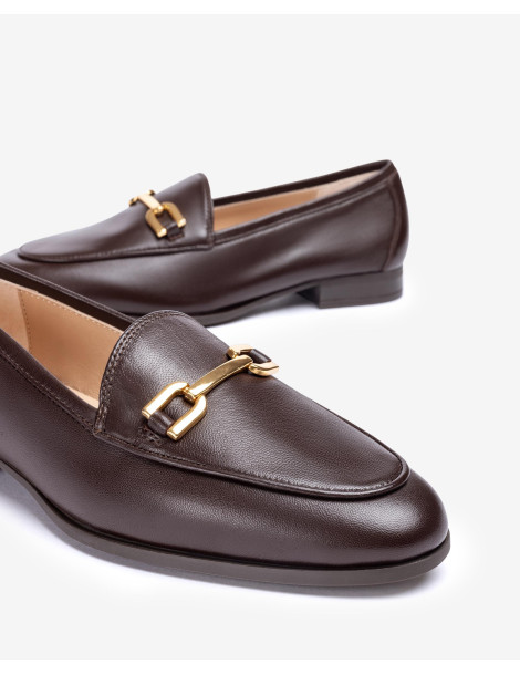 Mocassins à pointe arrondie  en cuir Marron-Collection hiver-Chaussure femme Maroc