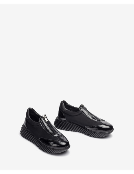Baskets avec fermeture éclair Noir-Collection hiver-Chaussure femme Maroc