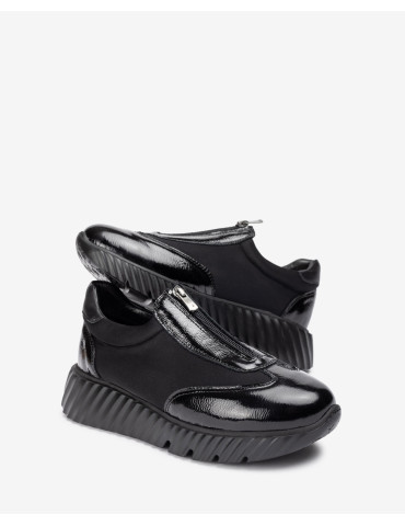 Baskets avec fermeture éclair Noir-Collection hiver-Chaussure femme Maroc