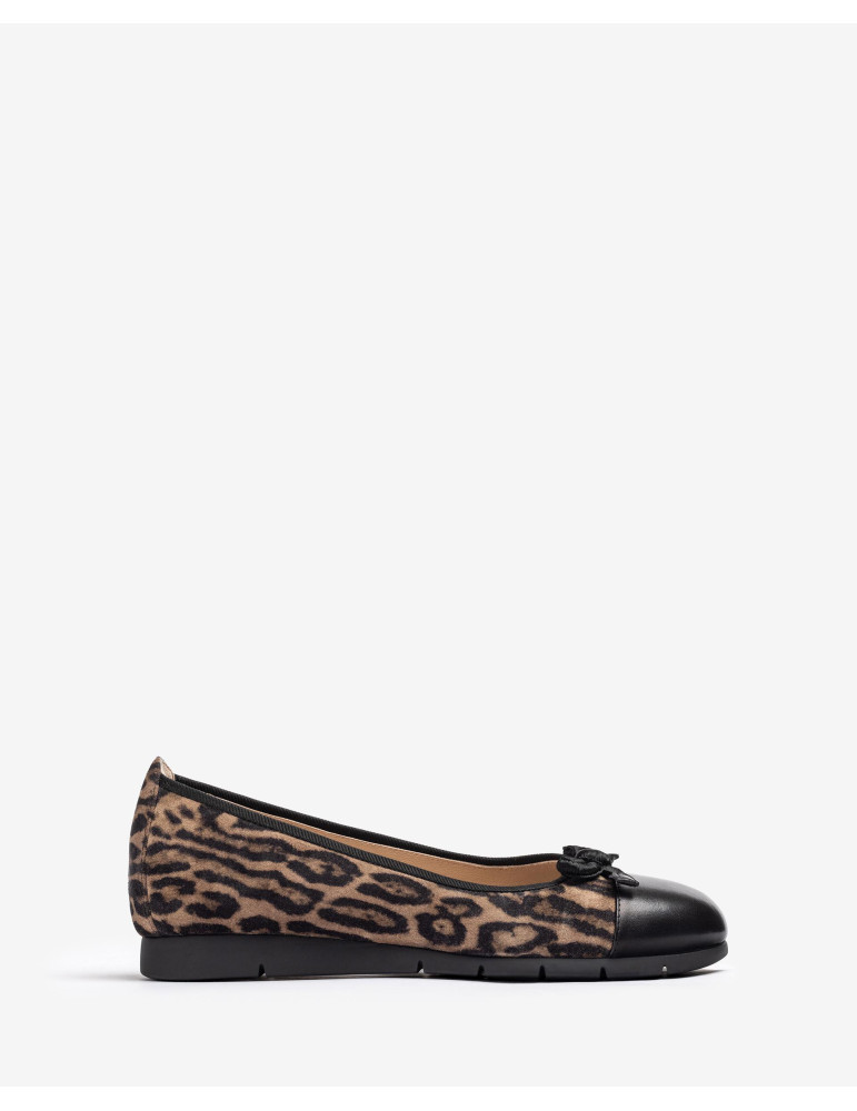 Ballerines en cuir imprimé leopard avec noeud sur le dessus-Collection hiver-Chaussure femme Maroc