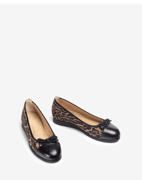 Ballerines en cuir imprimé leopard avec noeud sur le dessus-Collection hiver-Chaussure femme Maroc