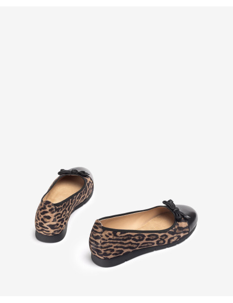 Ballerines en cuir imprimé leopard avec noeud sur le dessus-Collection hiver-Chaussure femme Maroc