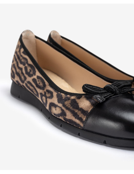 Ballerines en cuir imprimé leopard avec noeud sur le dessus-Collection hiver-Chaussure femme Maroc