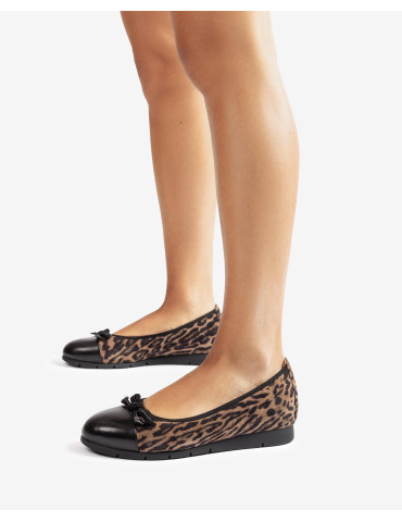 Ballerines en cuir imprimé leopard avec noeud sur le dessus-Collection hiver-Chaussure femme Maroc