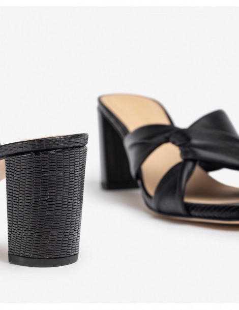 Mules bimatières noires à lanières nouées-Soldes été-Chaussure femme Maroc