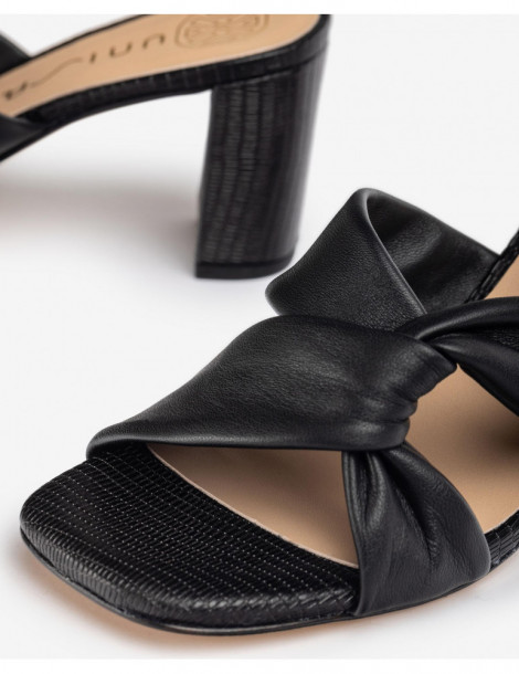 Mules bimatières noires à lanières nouées-Soldes été-Chaussure femme Maroc