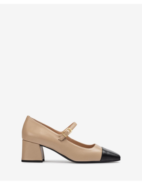 Babies en cuir beige à pointe contrastée noire-Escarpin-Chaussure femme Maroc