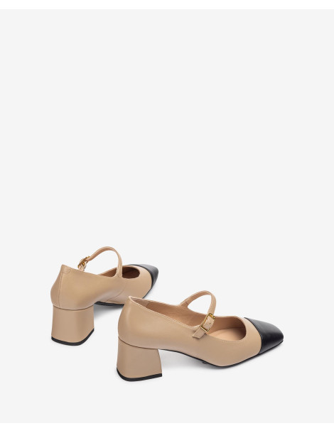 Babies en cuir beige à pointe contrastée noire-Escarpin-Chaussure femme Maroc