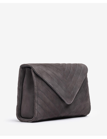 Petit sac avec surpiqures en daim gris-Sacs-Chaussure femme Maroc