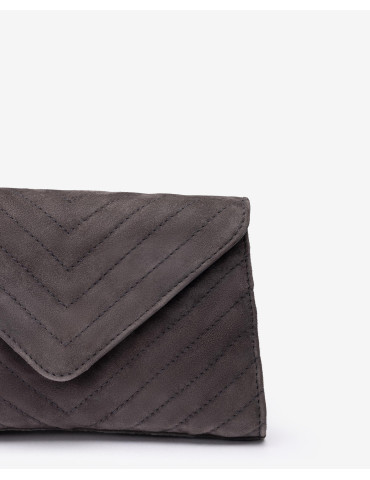 Petit sac avec surpiqures en daim gris-Sacs-Chaussure femme Maroc