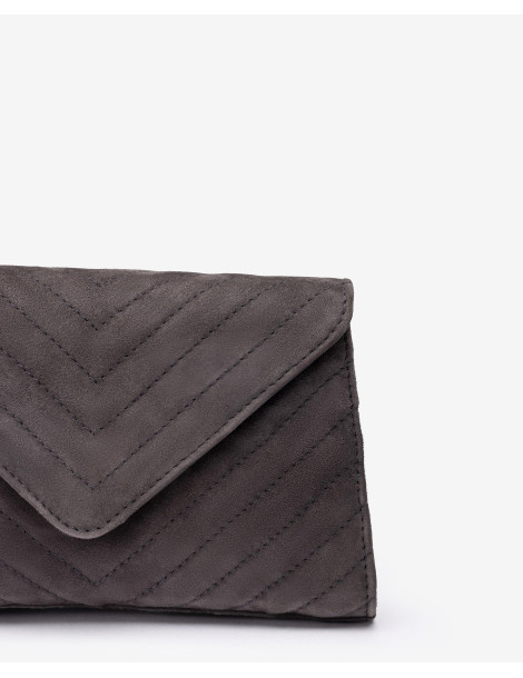 Petit sac avec surpiqures en daim gris-Sacs-Chaussure femme Maroc