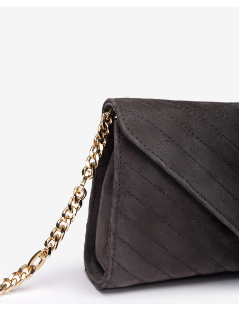 Petit sac avec surpiqures en daim gris-Sacs-Chaussure femme Maroc