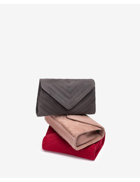 Petit sac avec surpiqures en daim gris-Sacs-Chaussure femme Maroc