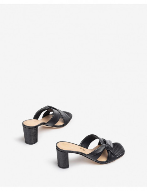 Mules bimatières noires à lanières nouées-Soldes été-Chaussure femme Maroc