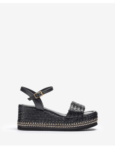 Sandales bloc en raphia noir