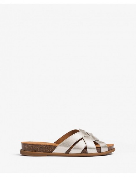 Mule à lanières tressées en cuir métallisé-Mules-Chaussure femme Maroc