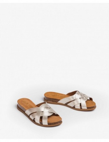 Mule à lanières tressées en cuir métallisé-Mules-Chaussure femme Maroc