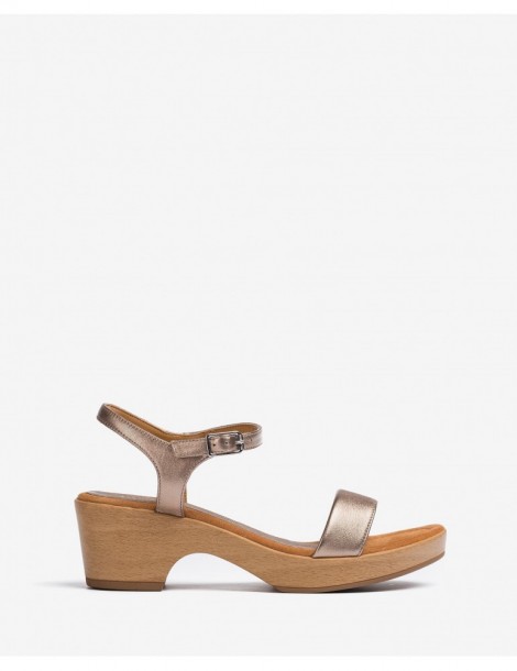 Sandales en cuir métallisé avec talon bloc-Sandales à talon-Chaussure femme Maroc