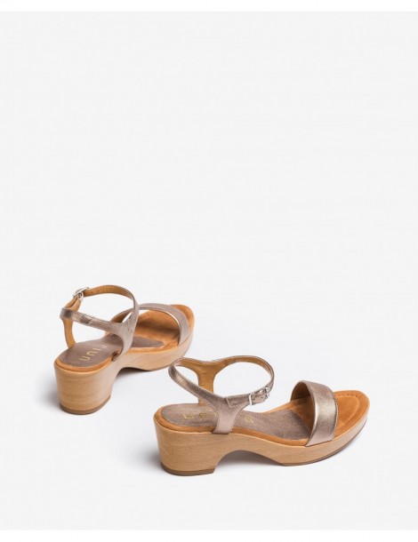 Sandales en cuir métallisé avec talon bloc-Sandales à talon-Chaussure femme Maroc