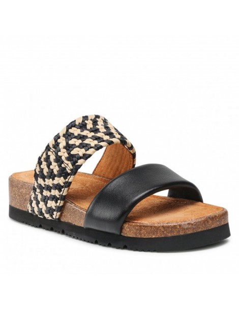Mules en cuir et raphia-Mules-Chaussure femme Maroc