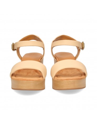 Sandale en cuir avec bloc effet bois-Sandales compensées-Chaussure femme Maroc