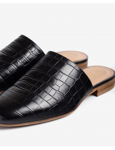 Mules plates en cuir effet croco-Mules-Chaussure femme Maroc