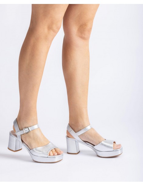 Sandales à bout carré en cuir métallisé-Soirée-Chaussure femme Maroc