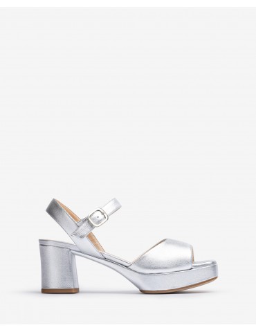 Sandales à bout carré en cuir métallisé-Soirée-Chaussure femme Maroc